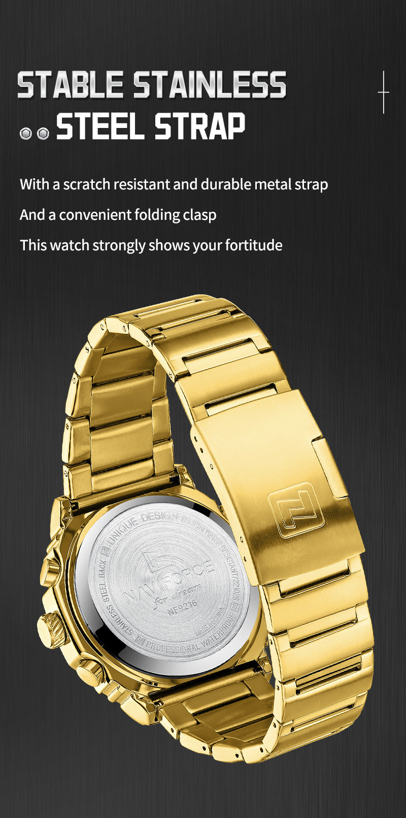 NF9216 Gold digital - analog chronograph watch for men's-NAVIFORCE