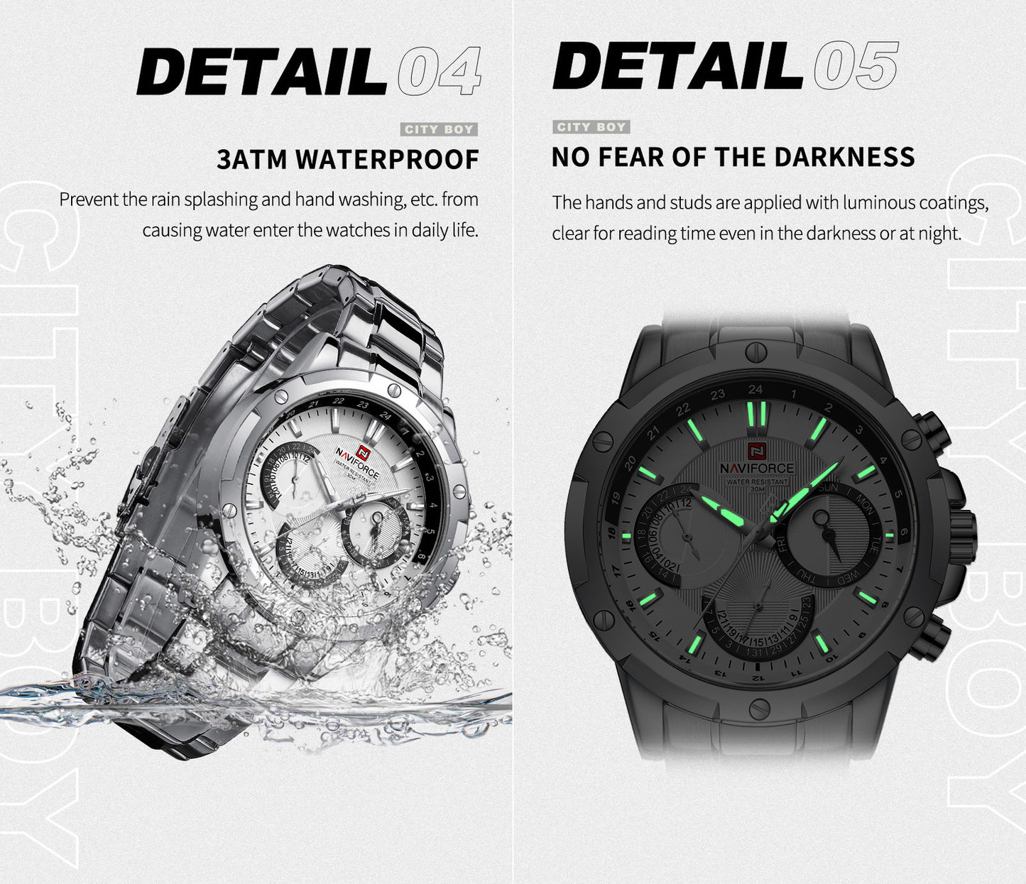 NF9196 Silver white Chronograph watch for men - Naviforce