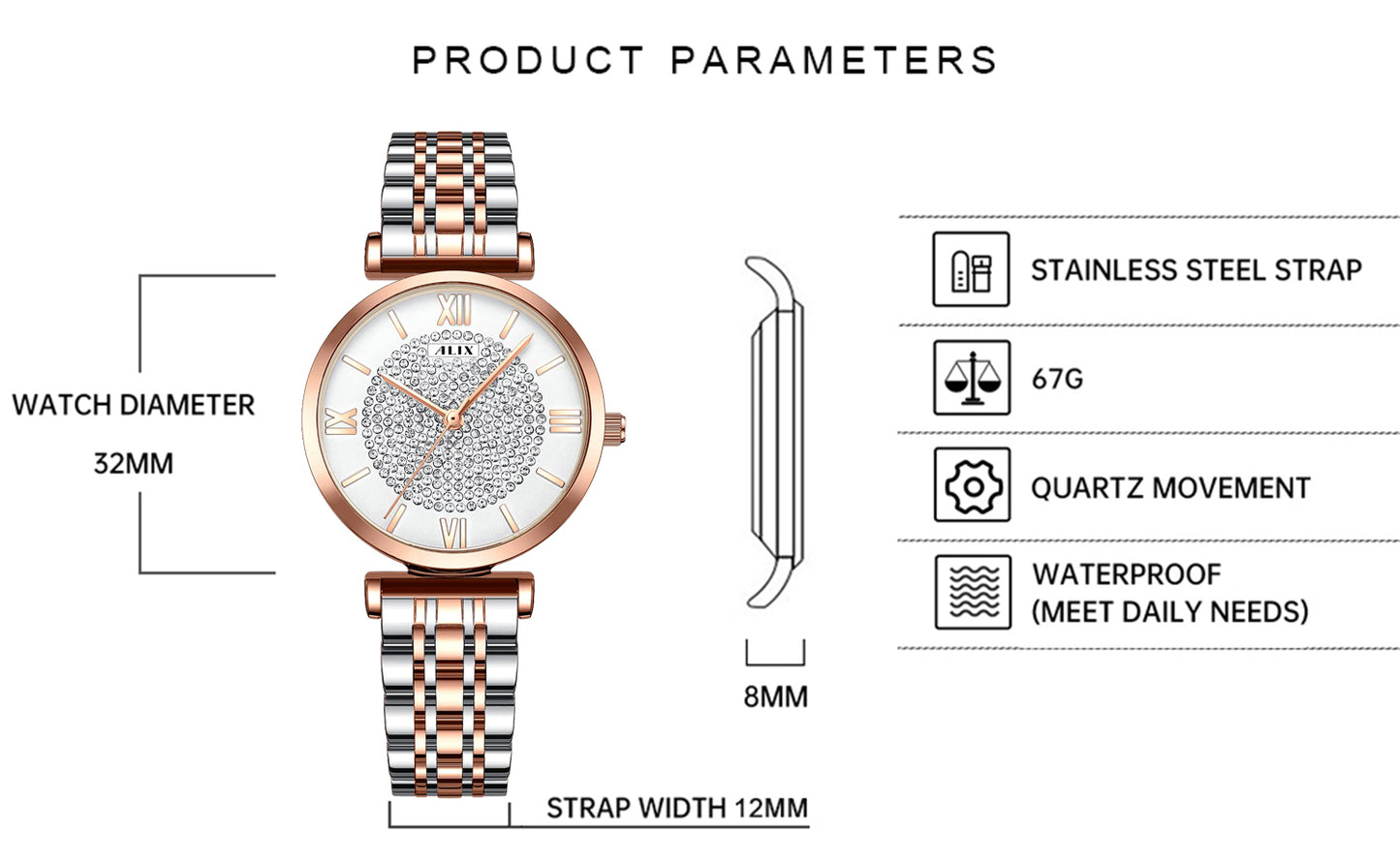 AL2533 Eyechatchy White round diamond dial Analog Watch
