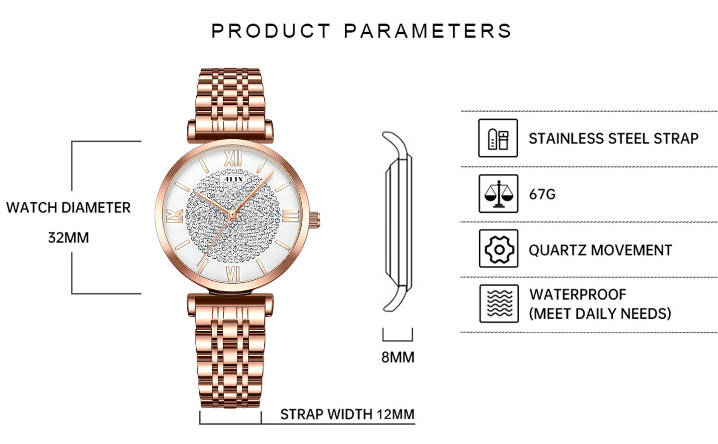 AL2533 Eyechatchy White round diamond dial Analog Watch