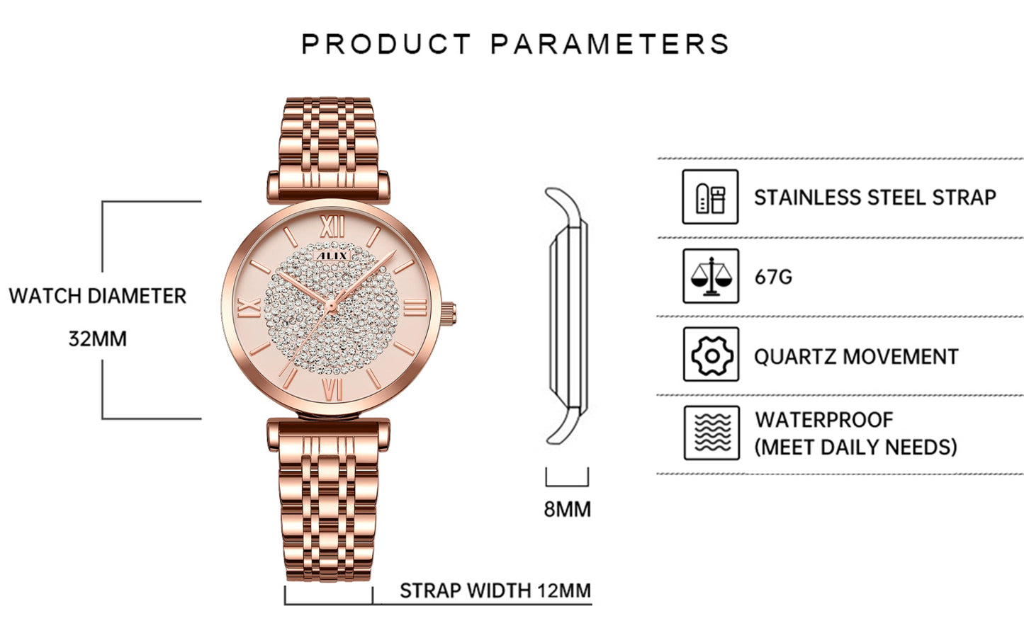 AL2533 Eyechatchy Rosegold round diamond dial Analog Watch