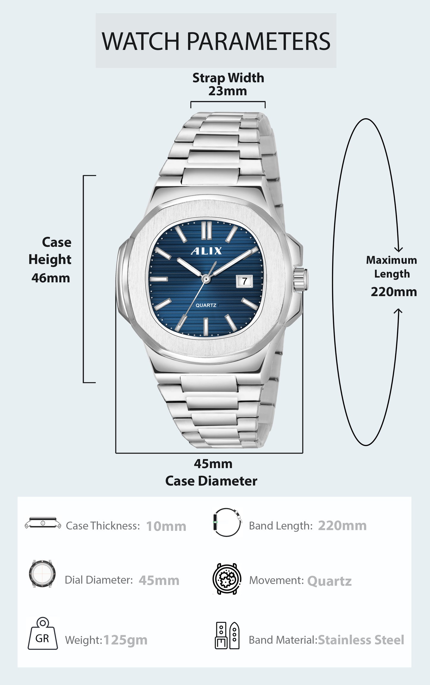 AL3052 Blue dial stainless steel Analog Watch