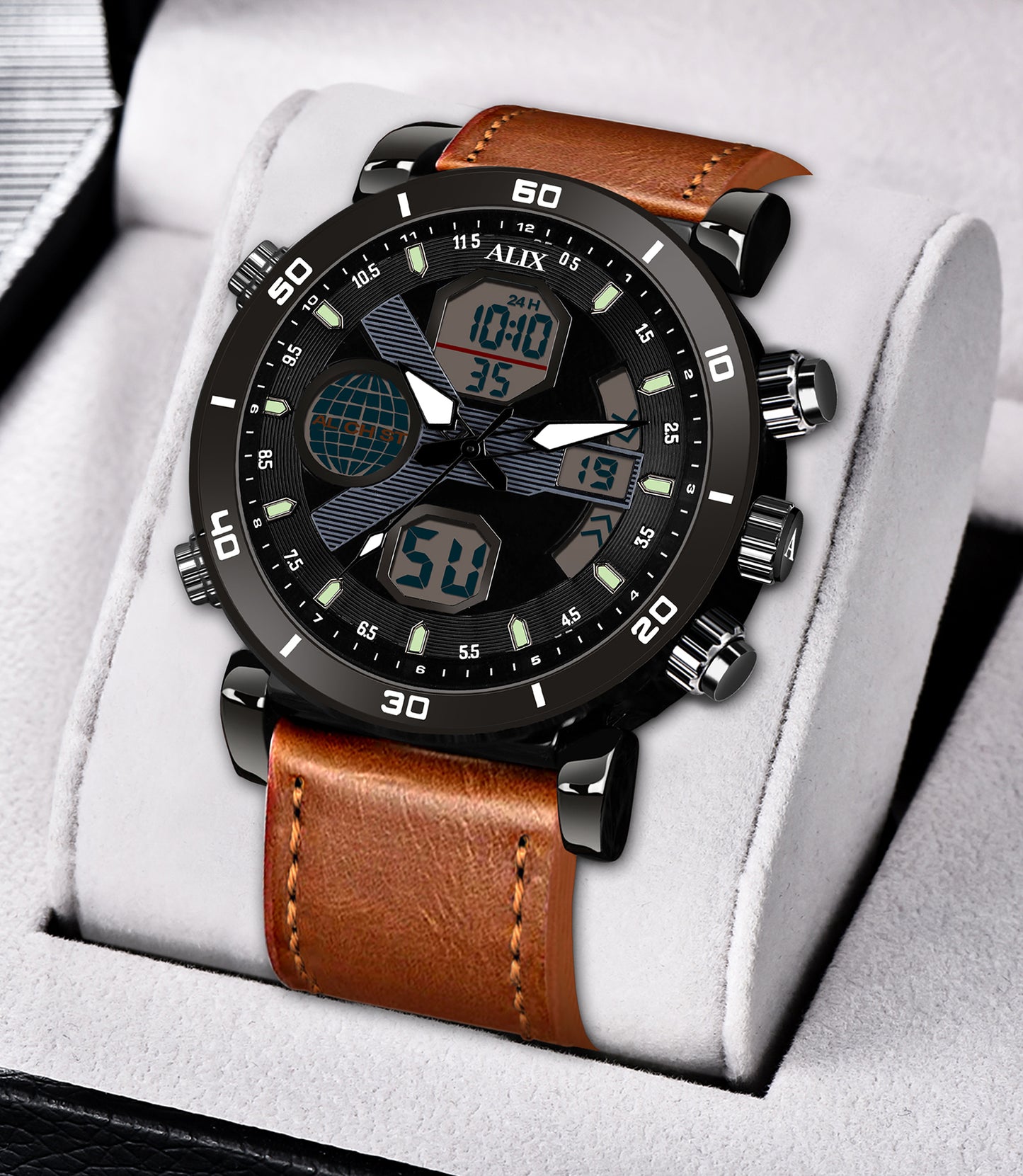 AL3042 Brown leather sports Analog-Digital Watch