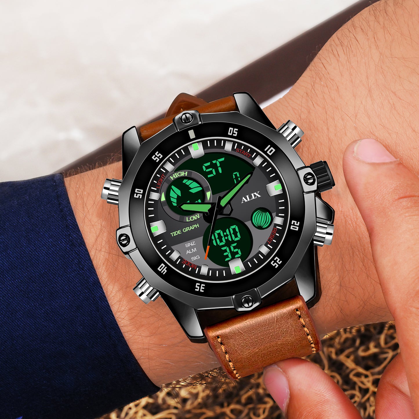 AL3032 Brown leather sports Analog-Digital Watch