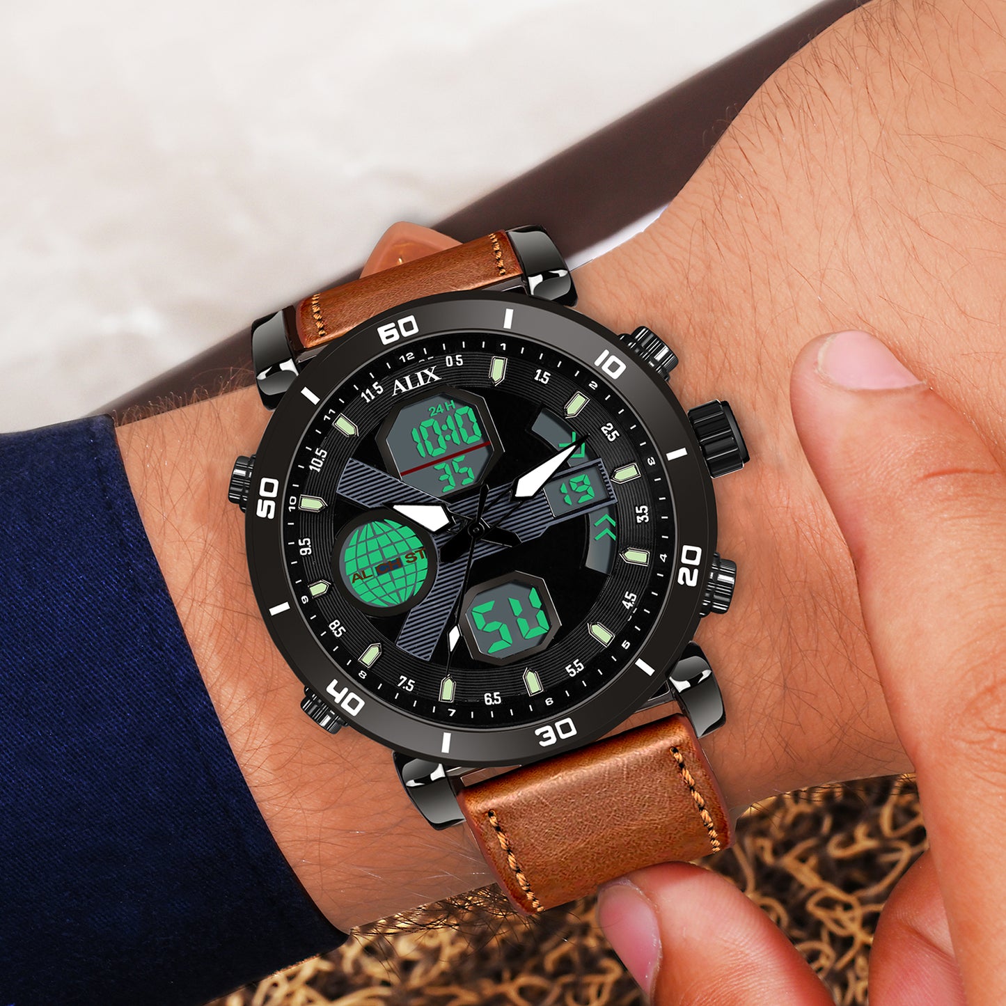 AL3042 Brown leather sports Analog-Digital Watch