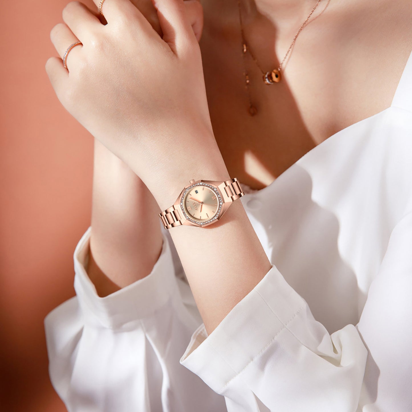 AL2531 Rosegold Octagonal case with diamond studded dial Analog Watch