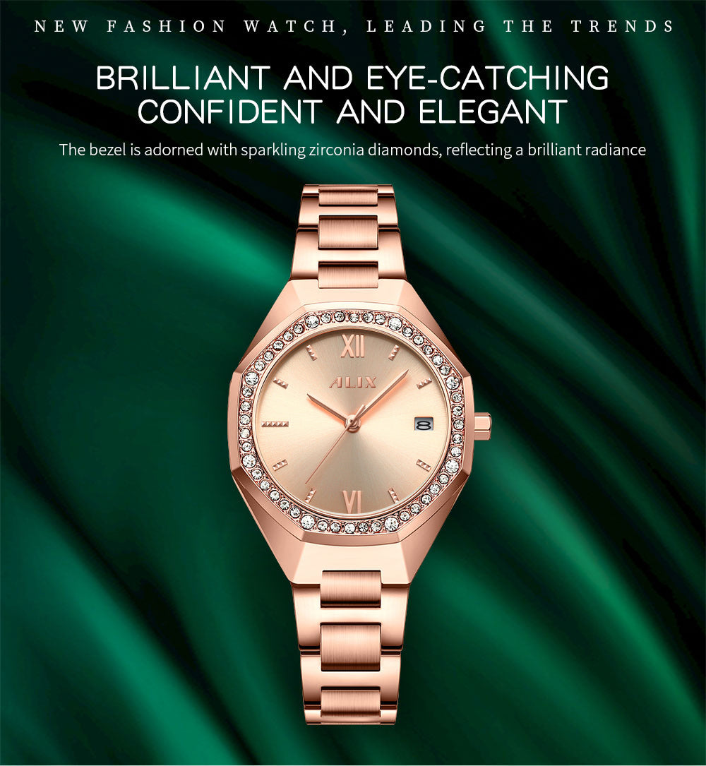 AL2531 Rosegold Octagonal case with diamond studded dial Analog Watch