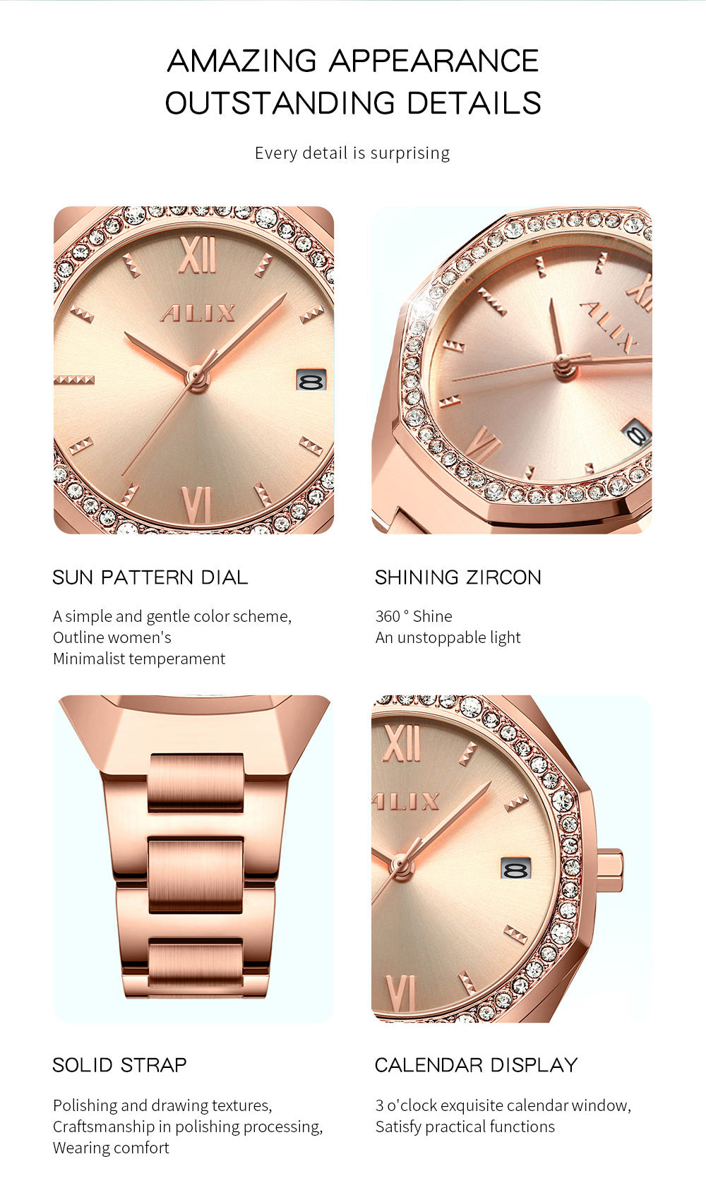 AL2531 Rosegold Octagonal case with diamond studded dial Analog Watch