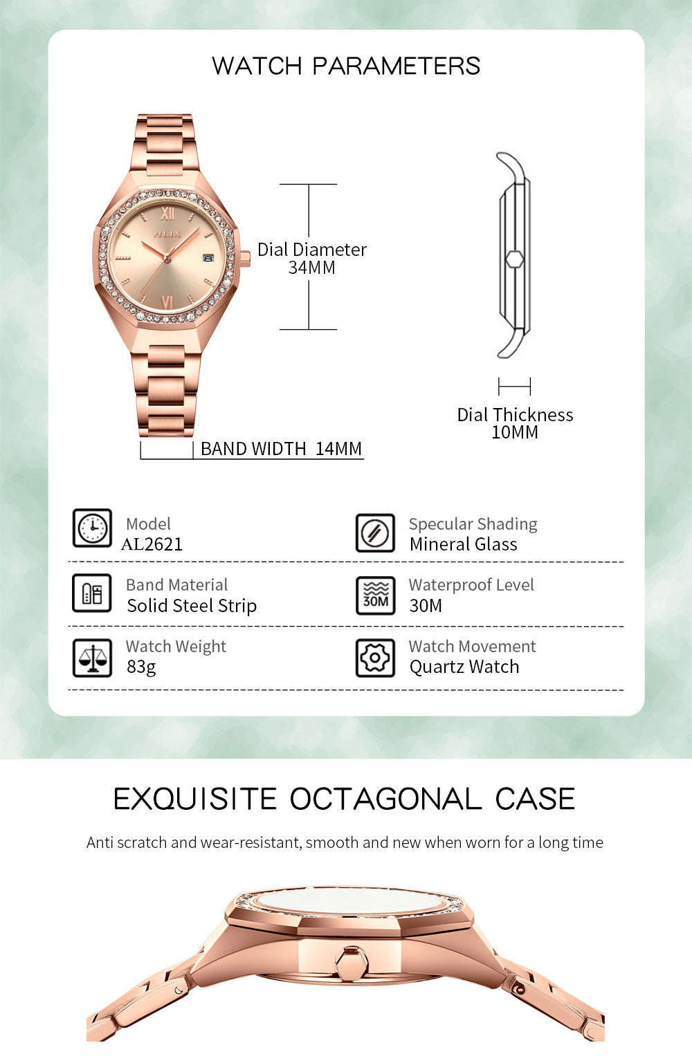 AL2531 Rosegold Octagonal case with diamond studded dial Analog Watch