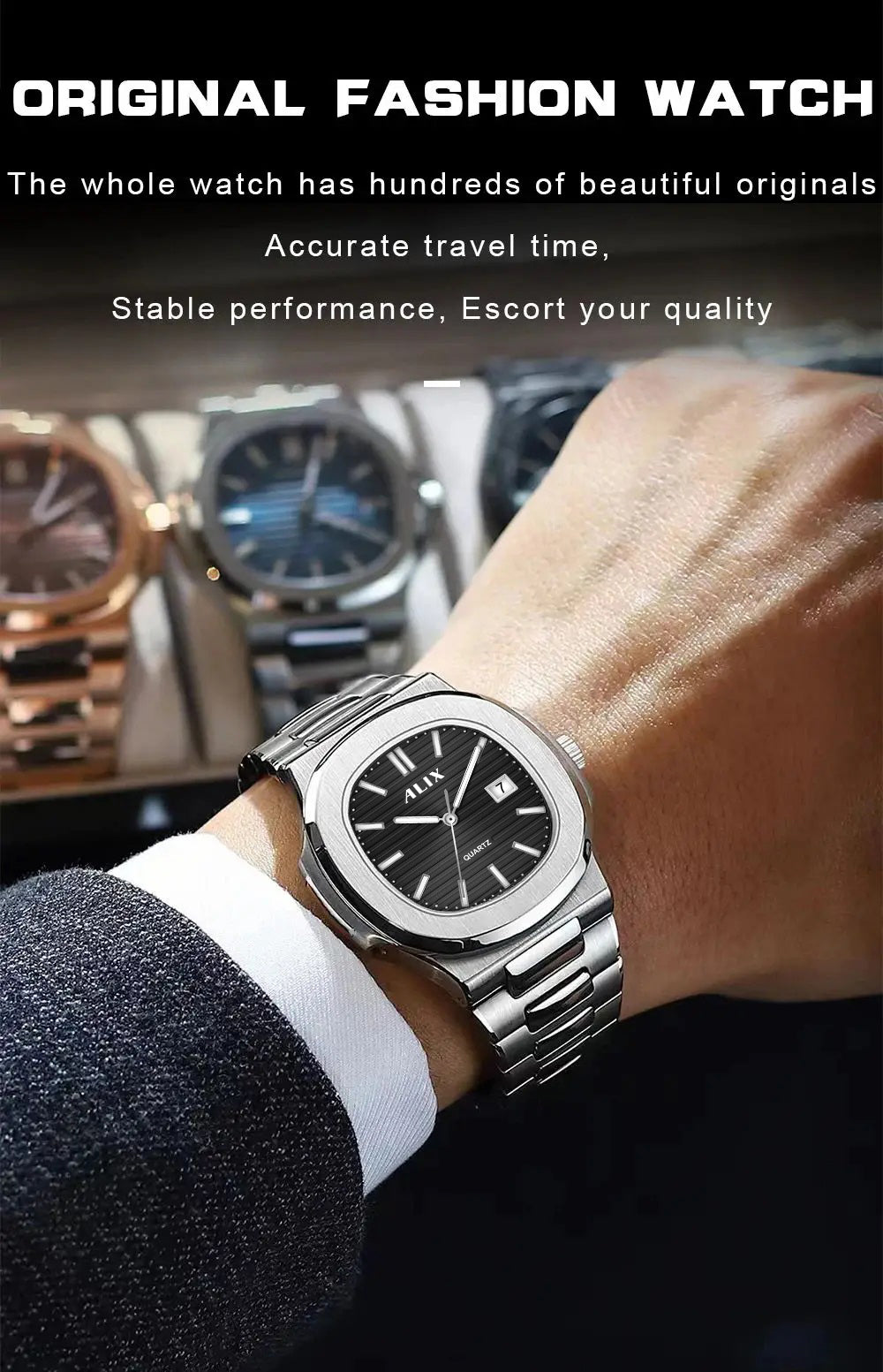AL3052 Silver&Black dial stainless steel Analog Watch