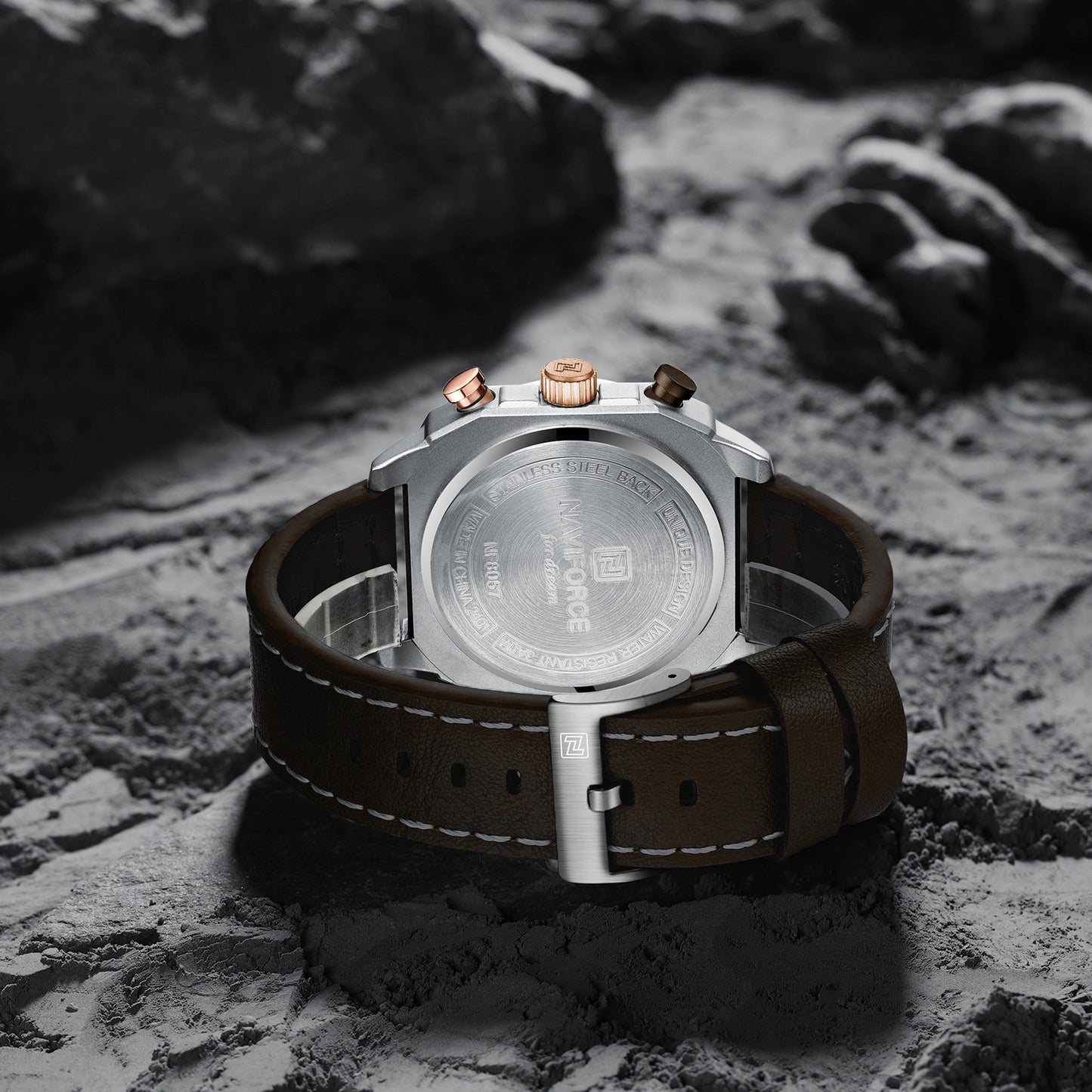 Naviforce NF8057 Brown Leather Strap Analog Watch