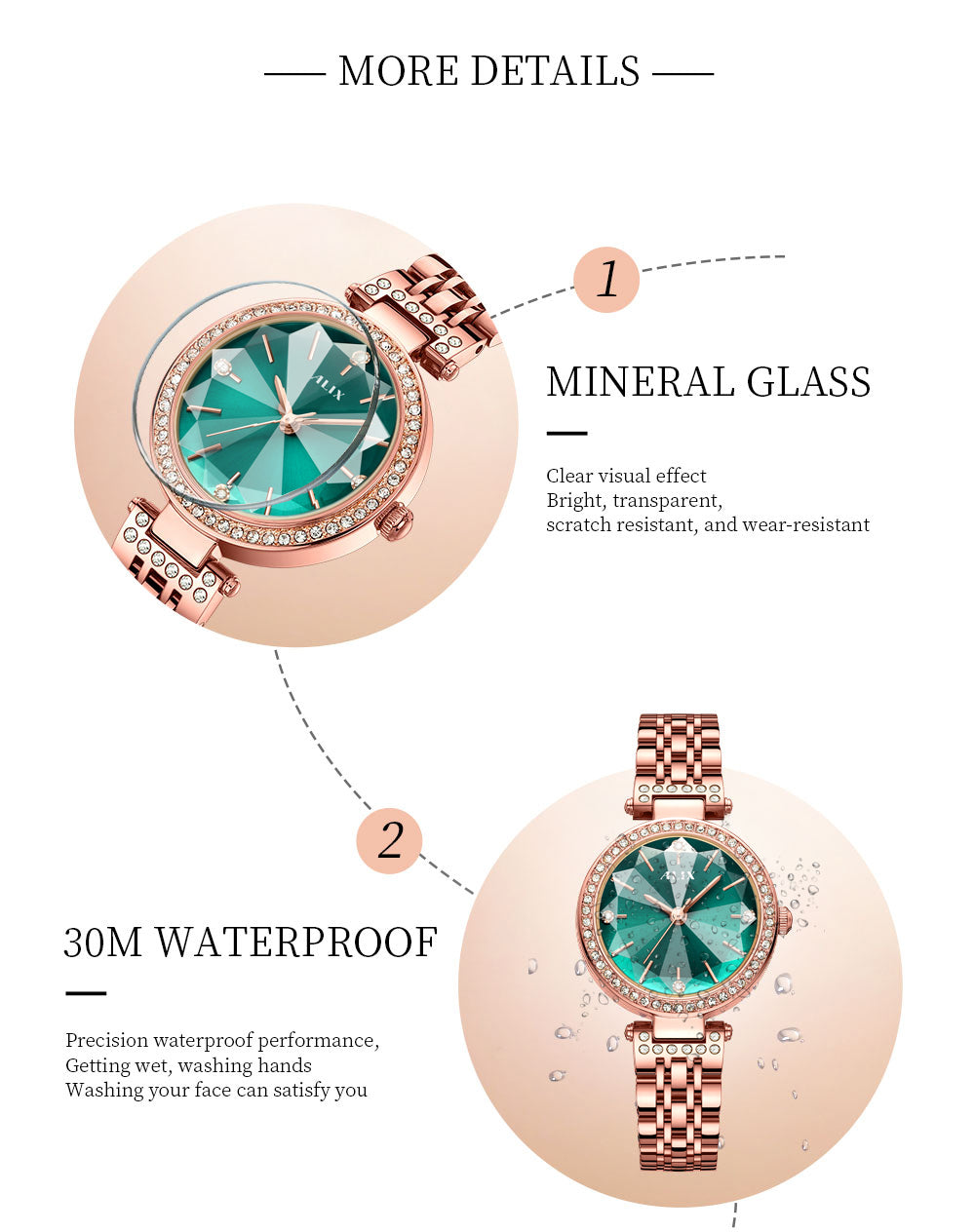 AL2532 Sparkling crystal green facet dial with rosegold strap Analog Watch