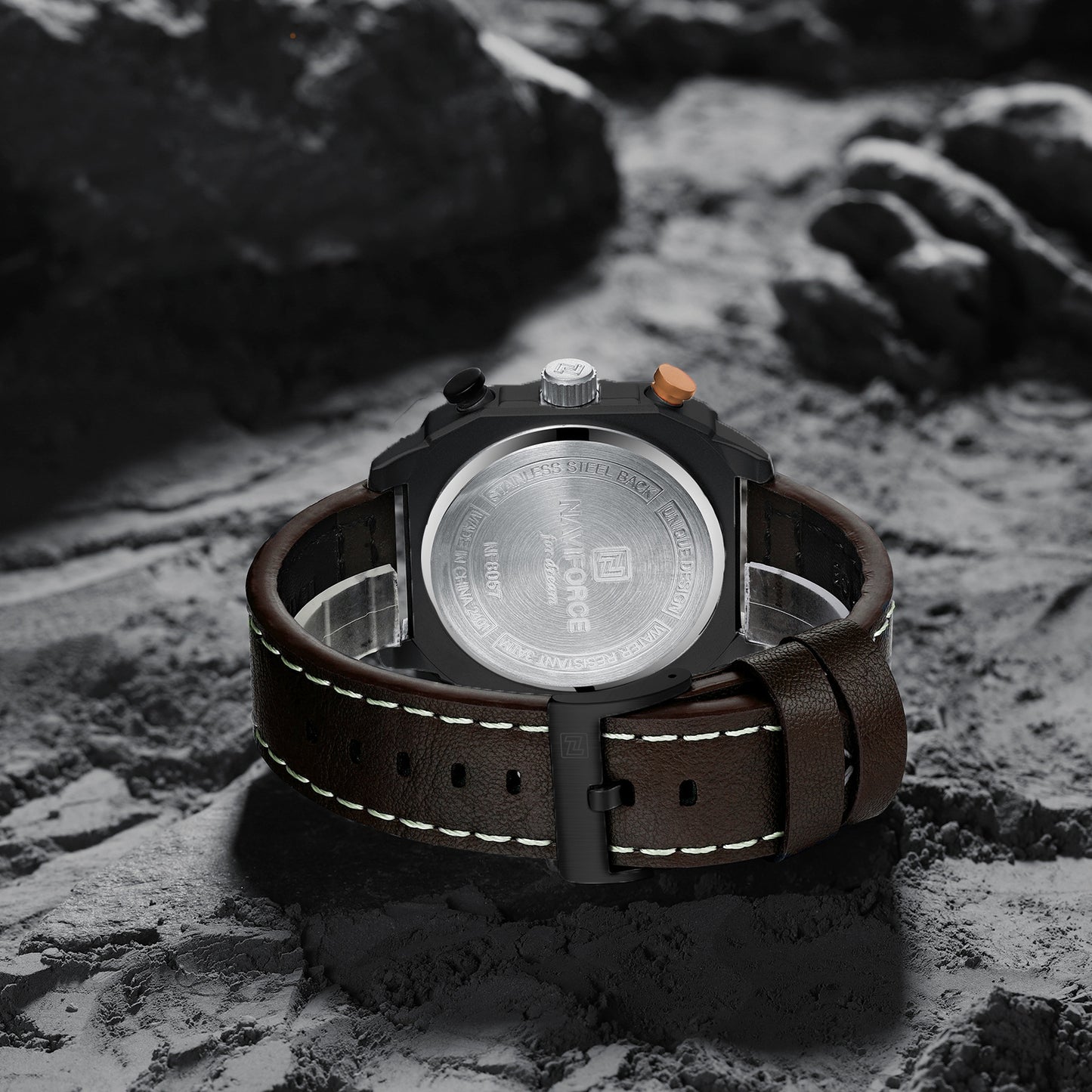 Naviforce NF8057 Brown Leather Strap Analog Watch
