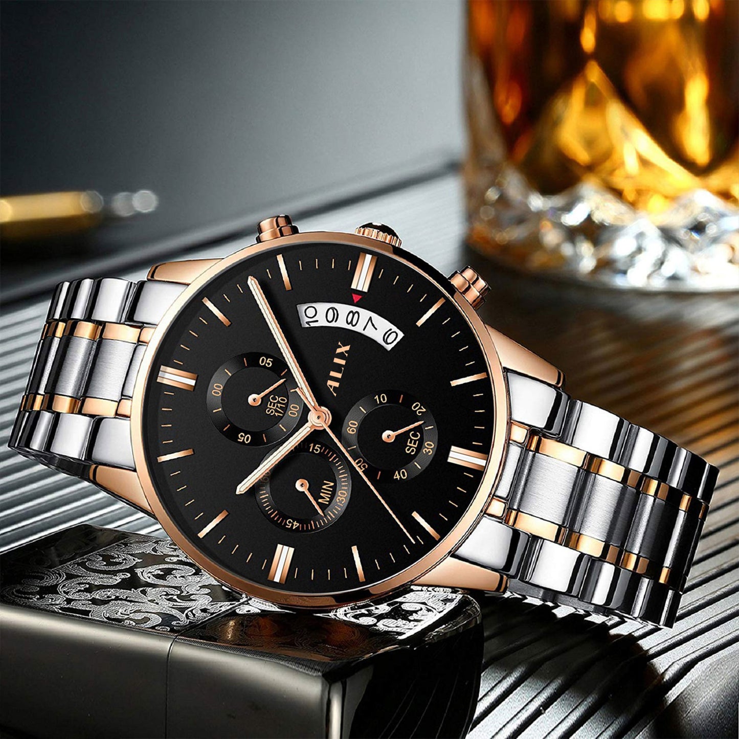 AL2309 Rosegold Steel Strap With chronograph Dial men's Analog Watch