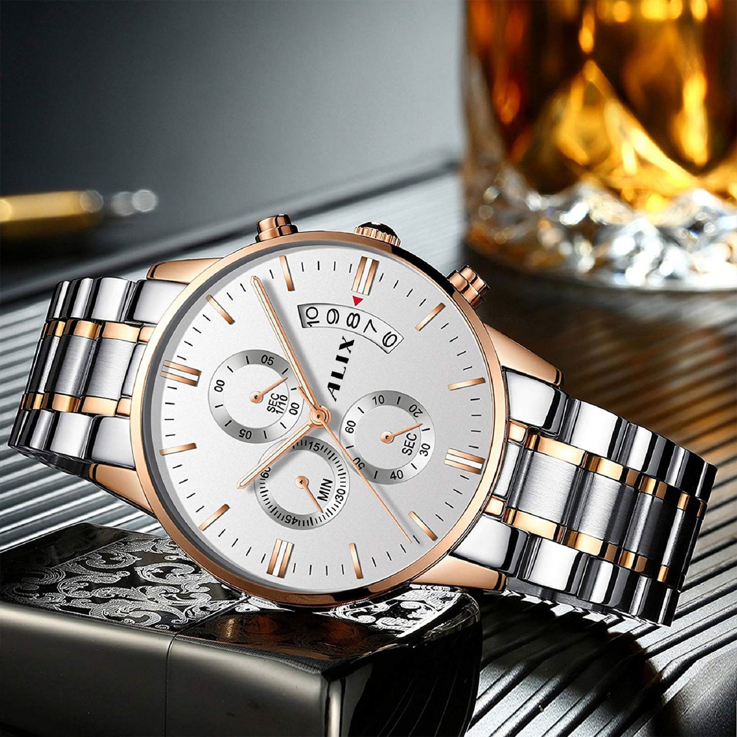 AL2309 Rosegold Steel Strap With chronograph Dial men's Analog Watch