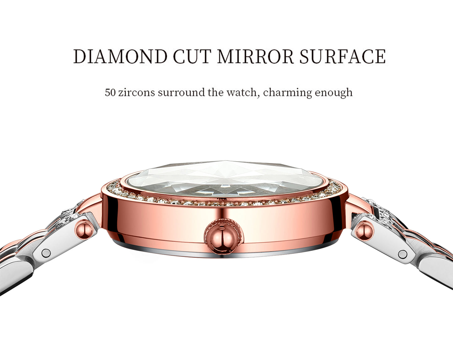 AL2532 Sparkling crystal white facet dial with rosegold strap Analog Watch