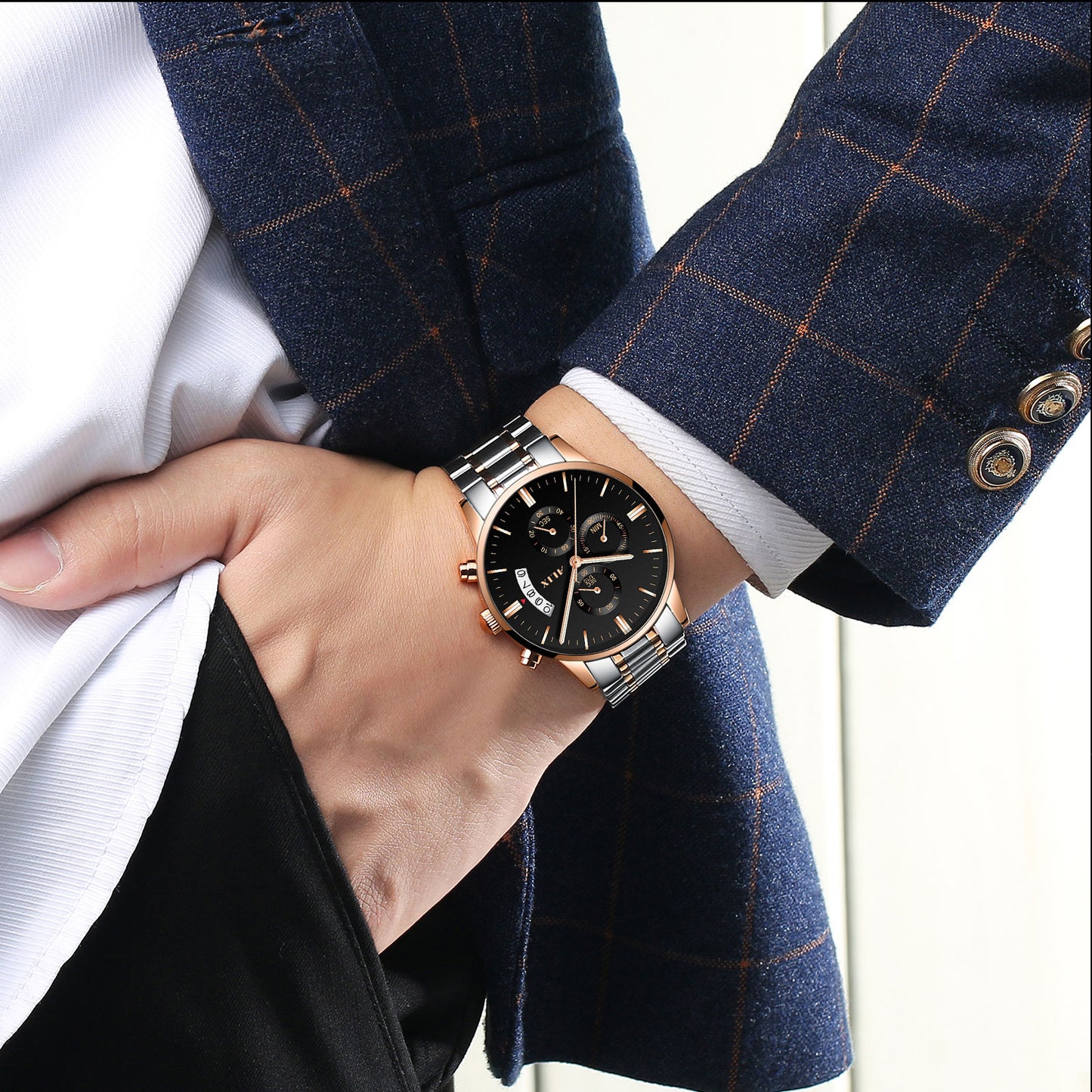 AL2309 Rosegold Steel Strap With chronograph Dial men's Analog Watch