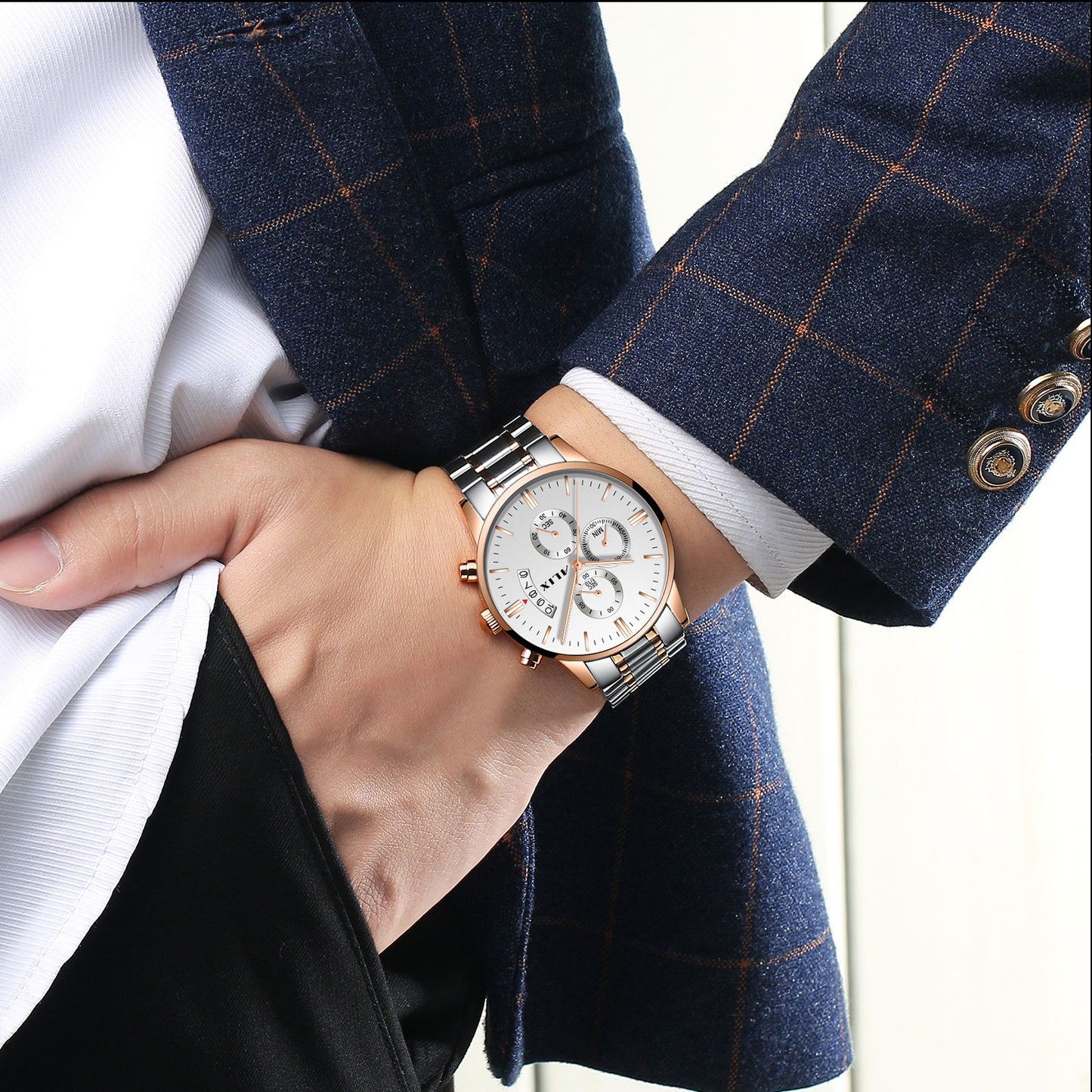 AL2309 Rosegold Steel Strap With chronograph Dial men's Analog Watch