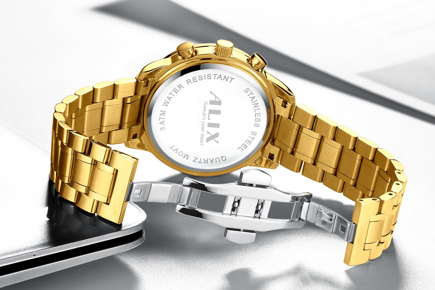 AL2309 Gold Steel Strap With chronograph Dial men's Analog Watch