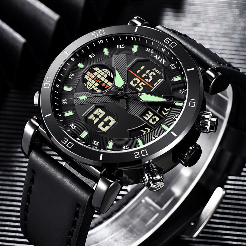 AL3042 Black leather sports Analog-Digital Watch