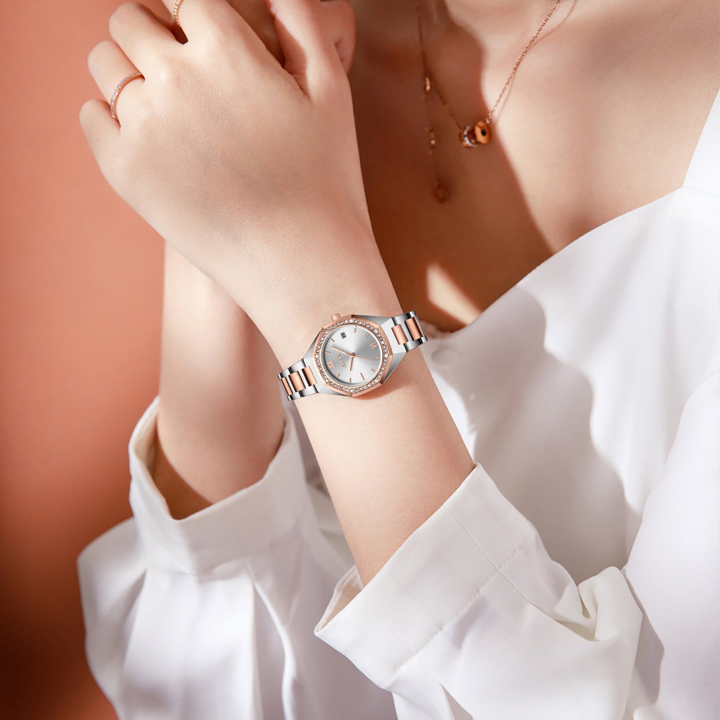 AL2531 Silver Octagonal case with diamond studded dial Analog Watch