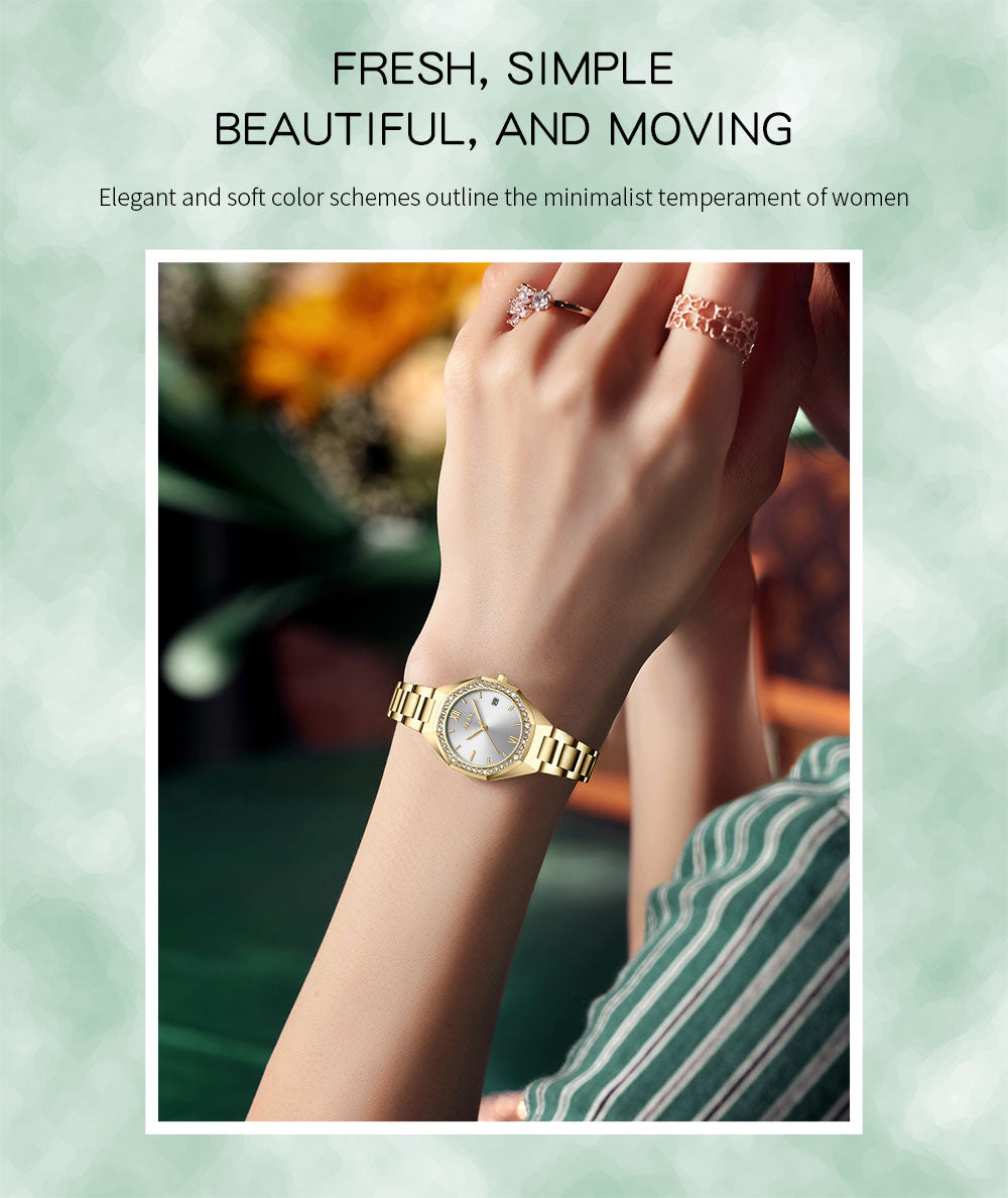 AL2531 Gold Octagonal case with diamond studded dial Analog Watch