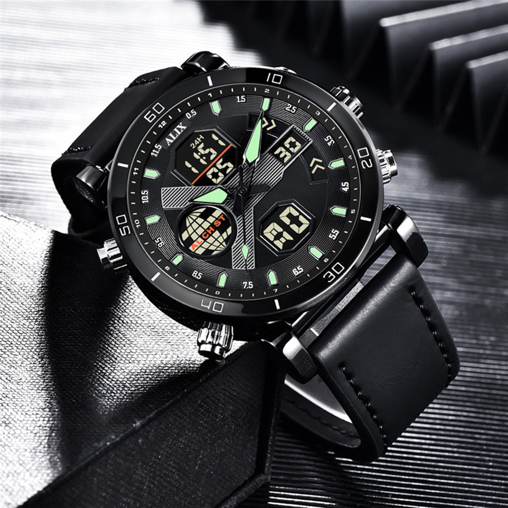 AL3042 Black leather sports Analog-Digital Watch