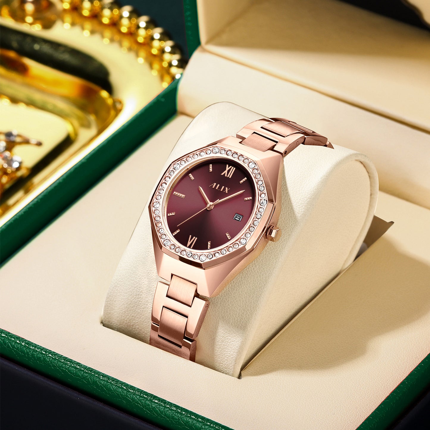 AL2531 Rosegold Octagonal case with diamond studded dial Analog Watch