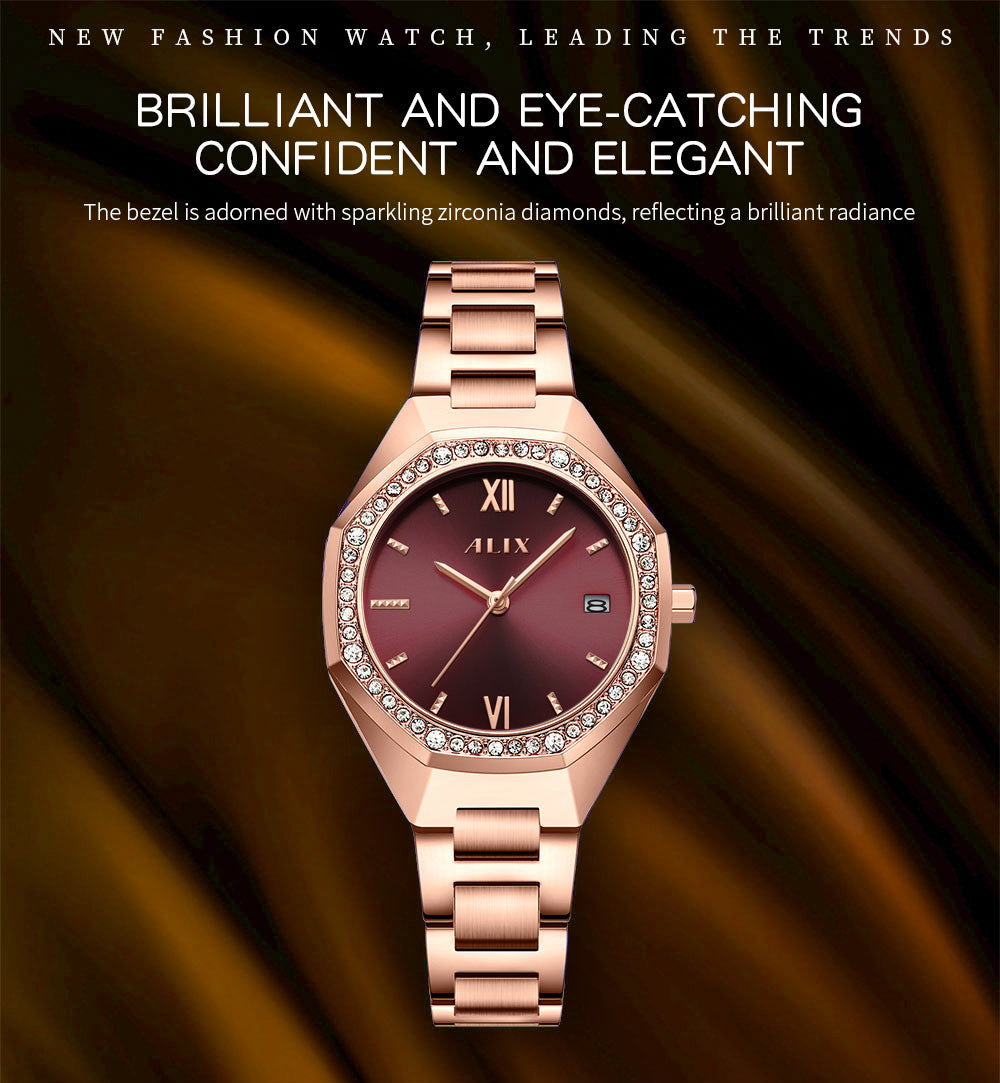 AL2531 Rosegold Octagonal case with diamond studded dial Analog Watch