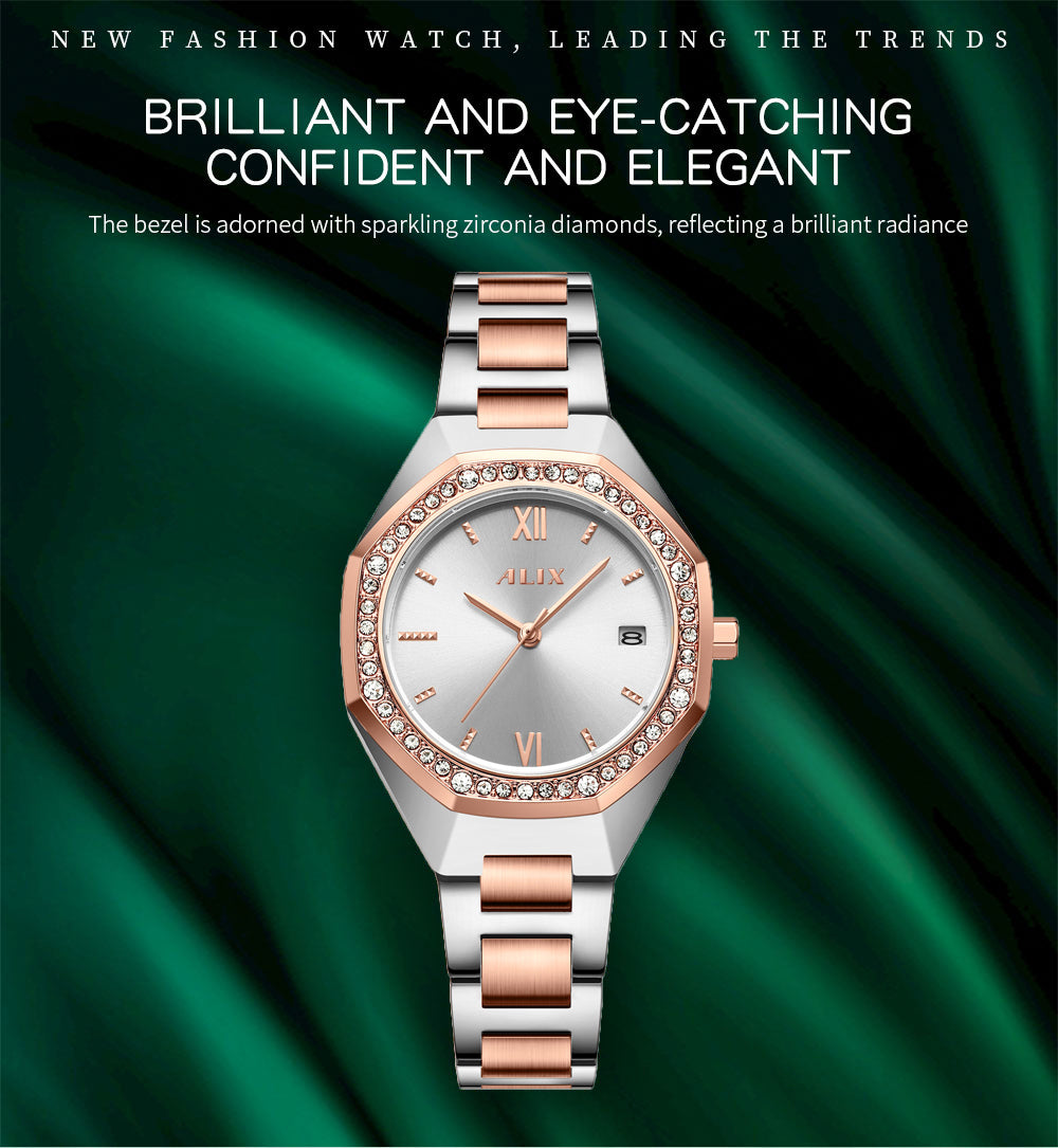 AL2531 Silver Octagonal case with diamond studded dial Analog Watch