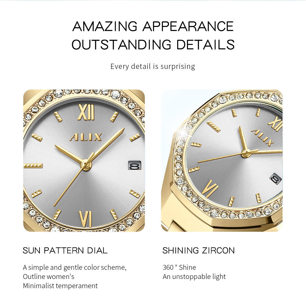 AL2531 Gold Octagonal case with diamond studded dial Analog Watch