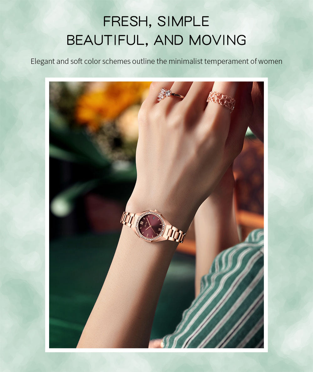 AL2531 Rosegold Octagonal case with diamond studded dial Analog Watch
