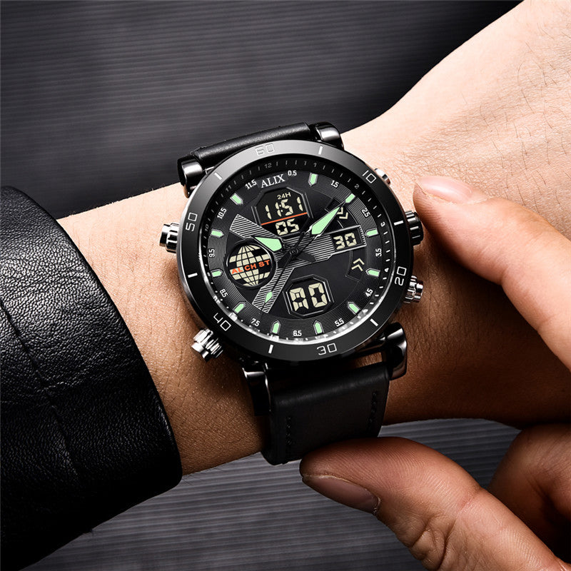 AL3042 Black leather sports Analog-Digital Watch