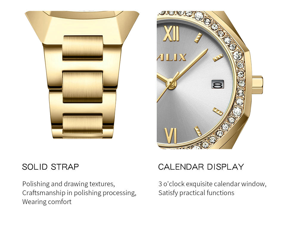 AL2531 Gold Octagonal case with diamond studded dial Analog Watch
