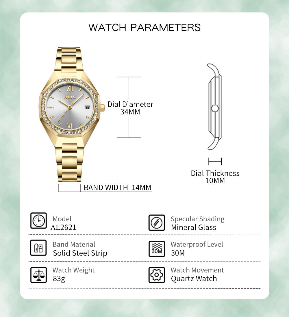 AL2531 Gold Octagonal case with diamond studded dial Analog Watch