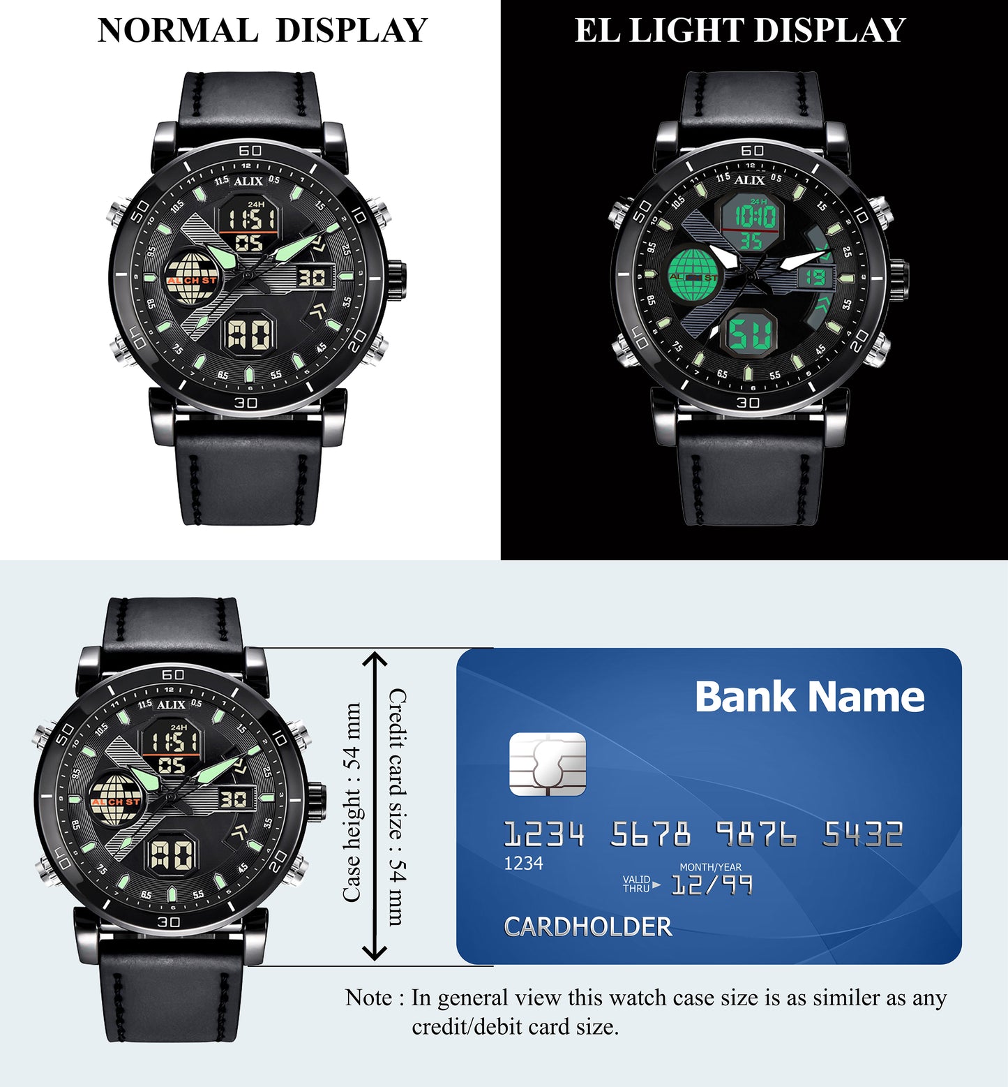 AL3042 Black leather sports Analog-Digital Watch