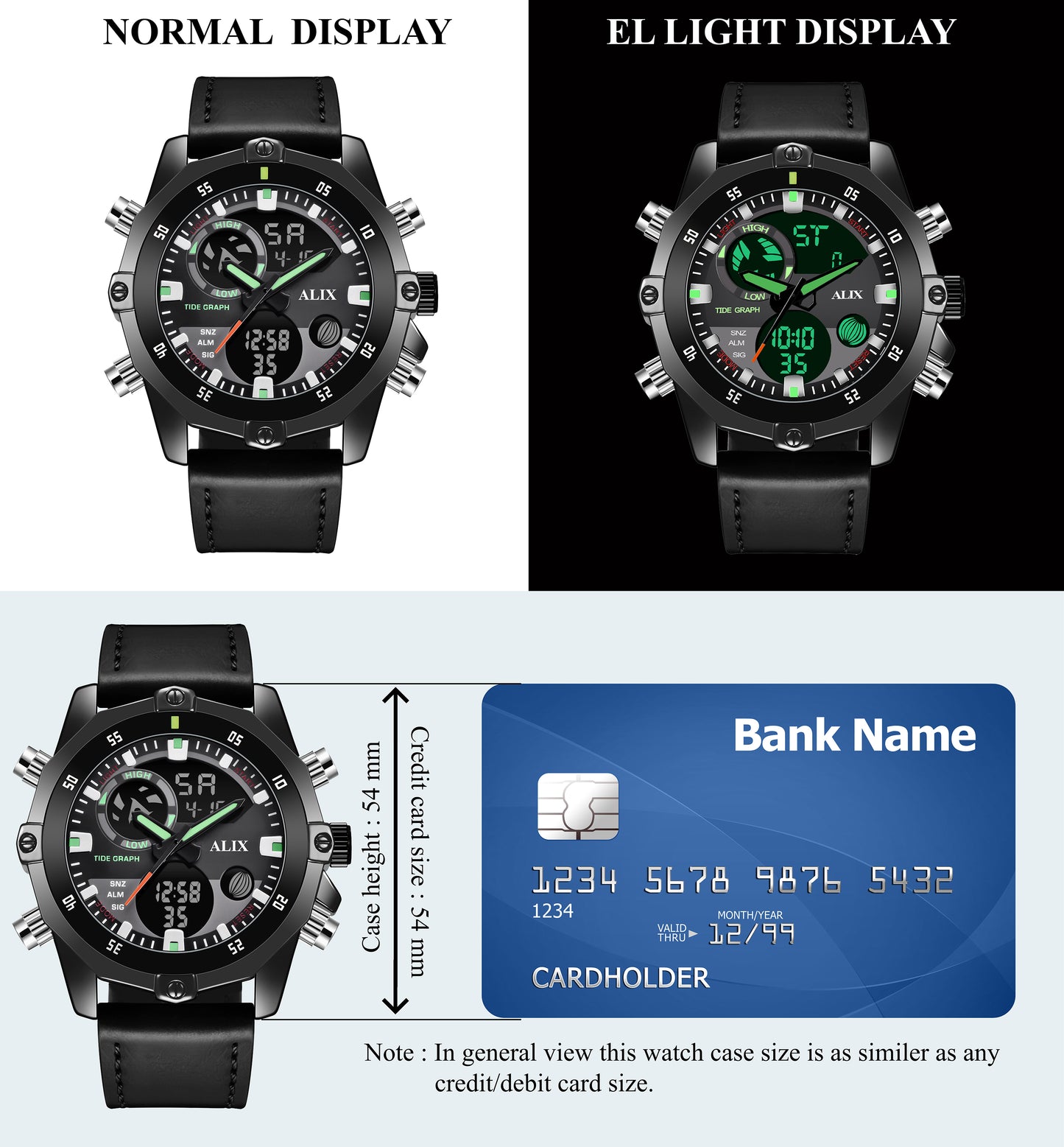 AL3032 Black leather sports Analog-Digital Watch