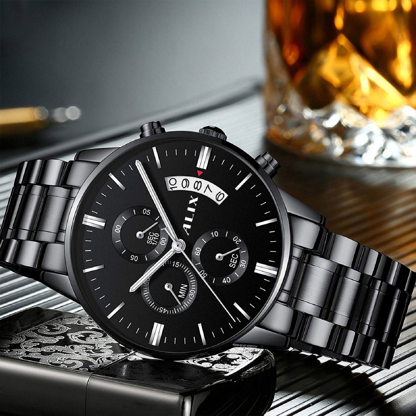 AL2309 Black Steel Strap With chronograph Dial men's Analog Watch