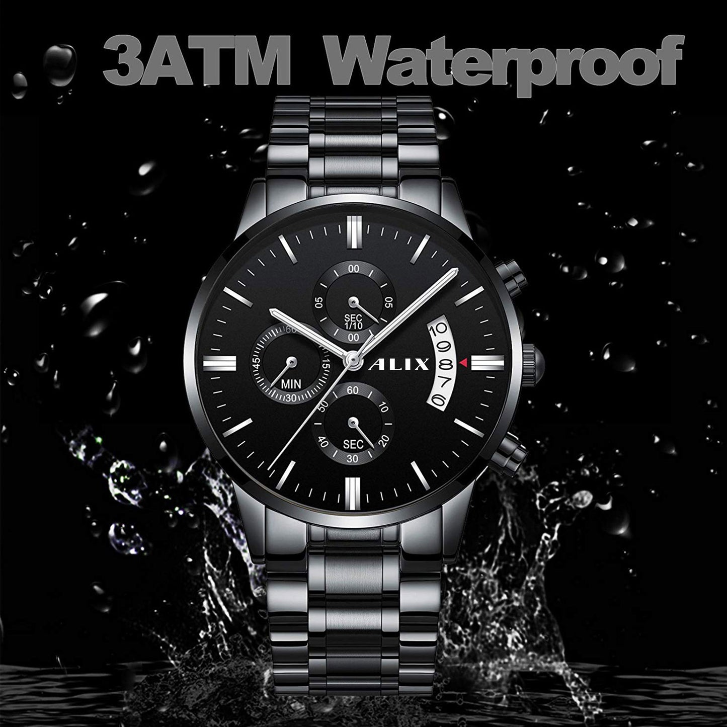 AL2309 Black Steel Strap With chronograph Dial men's Analog Watch