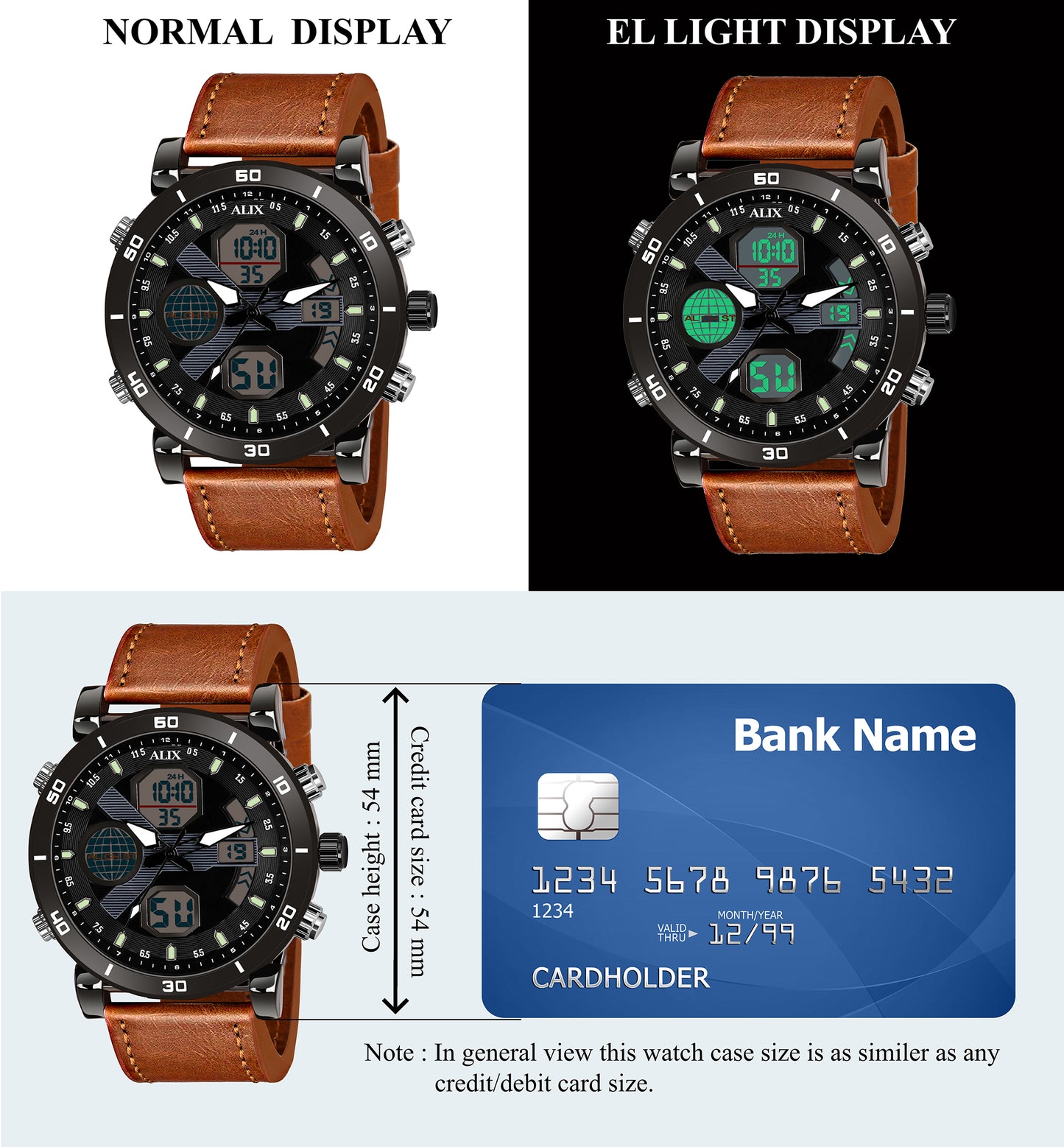 AL3042 Brown leather sports Analog-Digital Watch