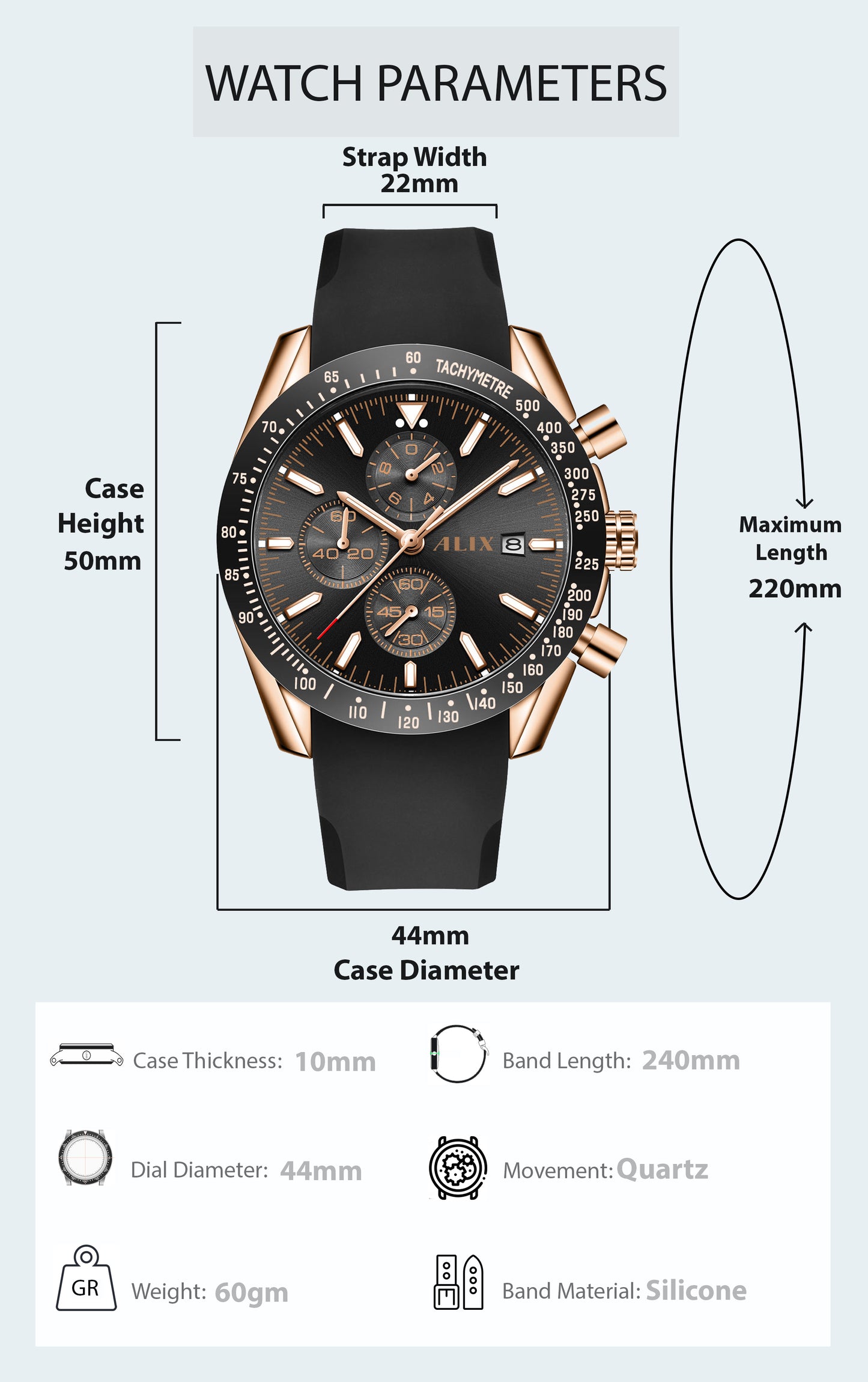 AL3014T Black Chrongraph Dial Analog Watch