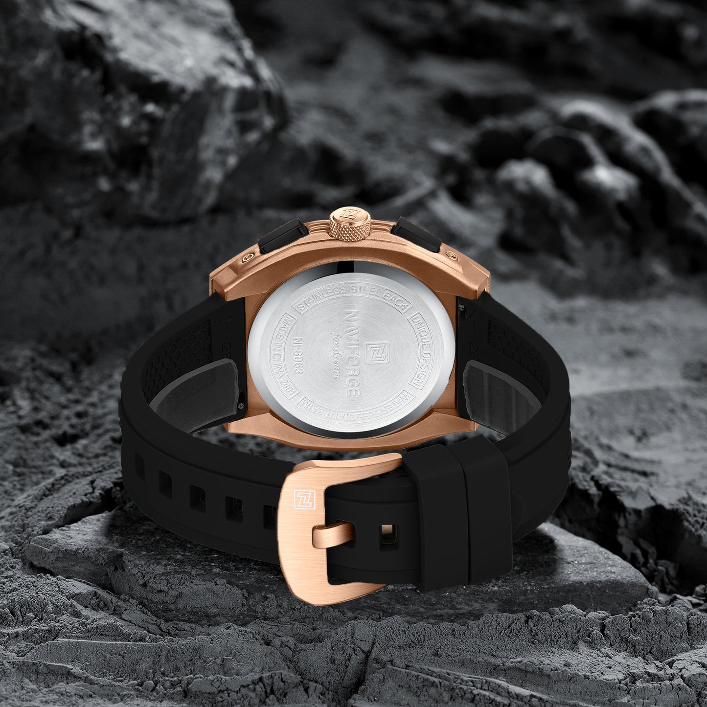 NAVIFORCE NF8063 RoseGold Black multifuntional chronograph Analog Watch