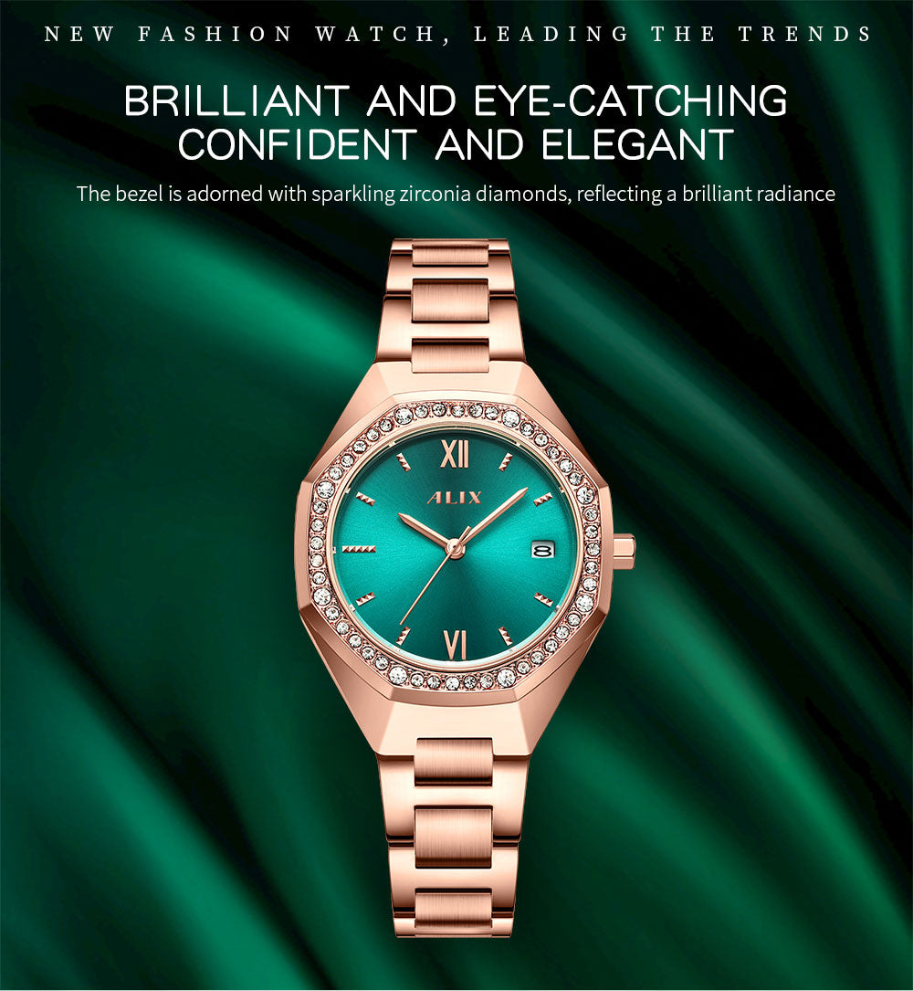 AL2531 Rosegold Octagonal case with diamond studded dial Analog Watch