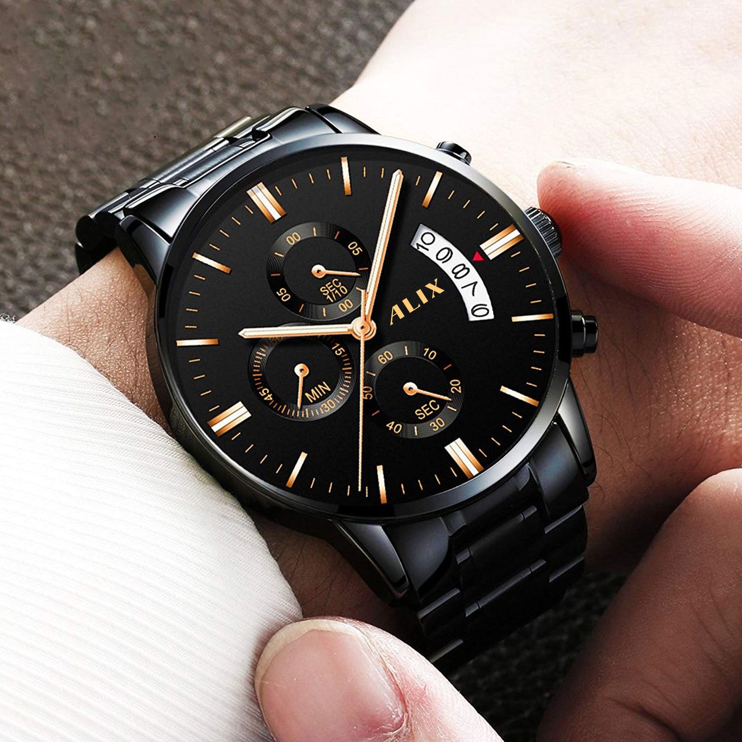 AL2309 Black Steel Strap With chronograph Dial men's Analog Watch