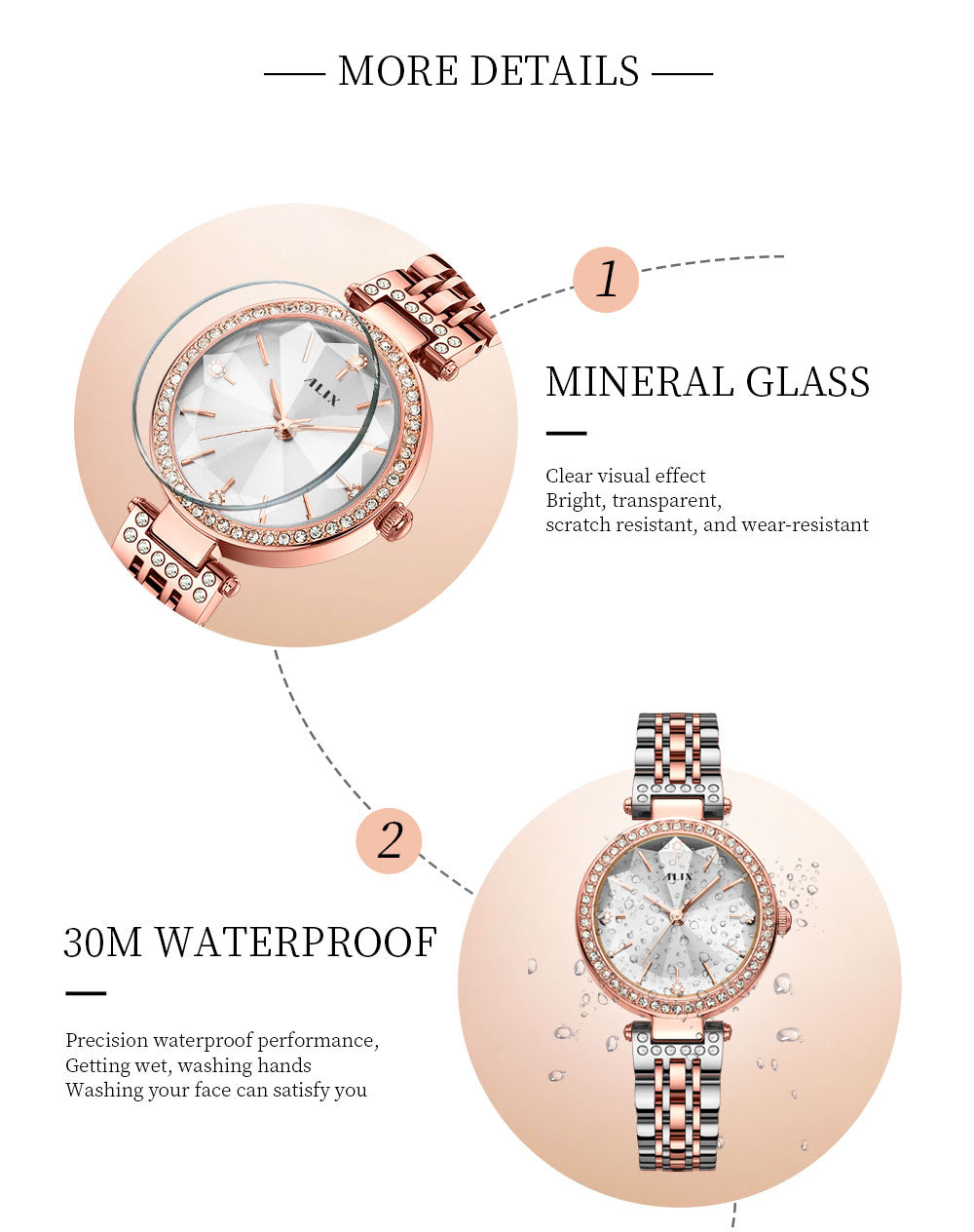 AL2532 Sparkling crystal white facet dial with rosegold strap Analog Watch