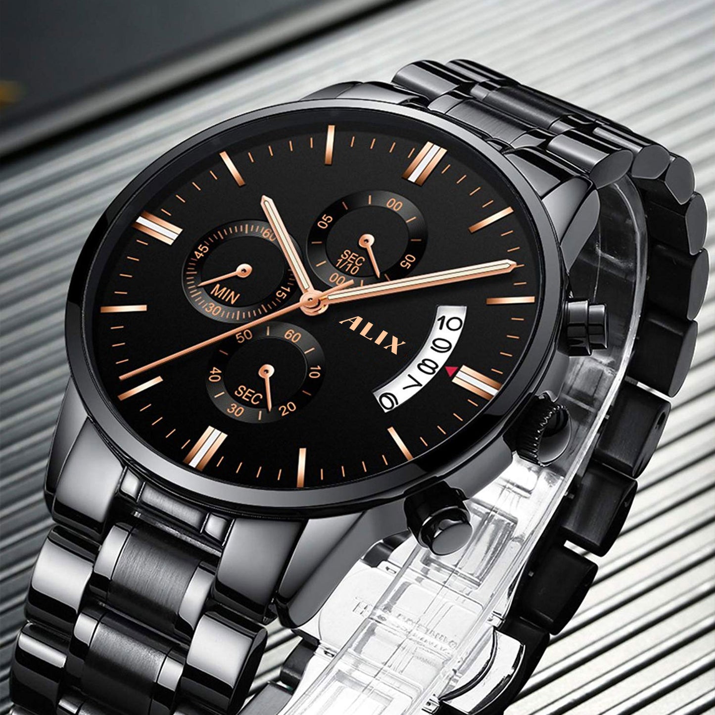 AL2309 Black Steel Strap With chronograph Dial men's Analog Watch