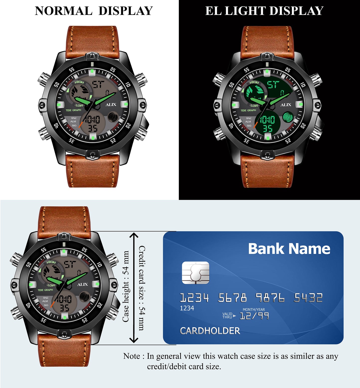 AL3032 Brown leather sports Analog-Digital Watch