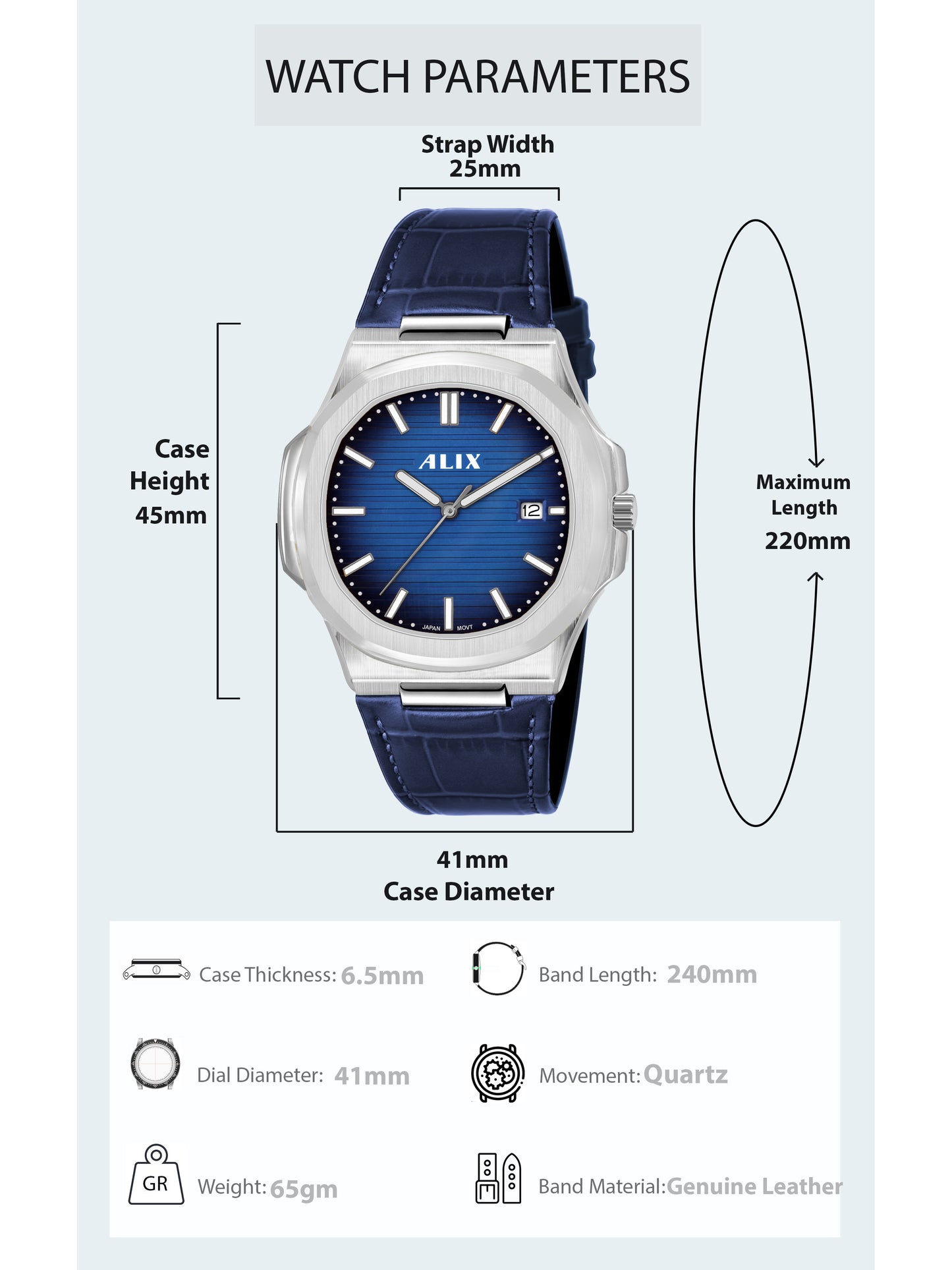 AL2906L Blue Genuine leather strap Analog Watch