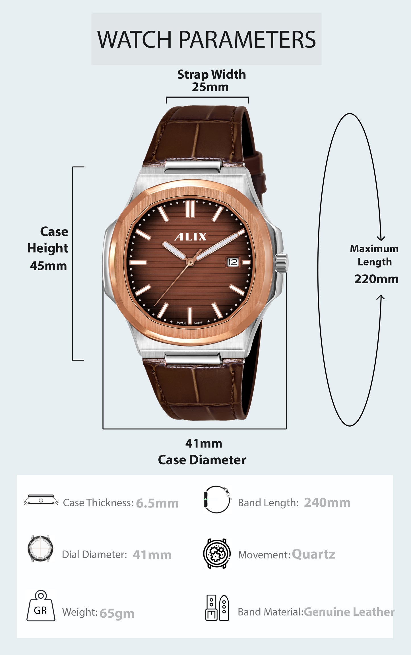 AL2906L Brown Genuine leather strap Analog Watch