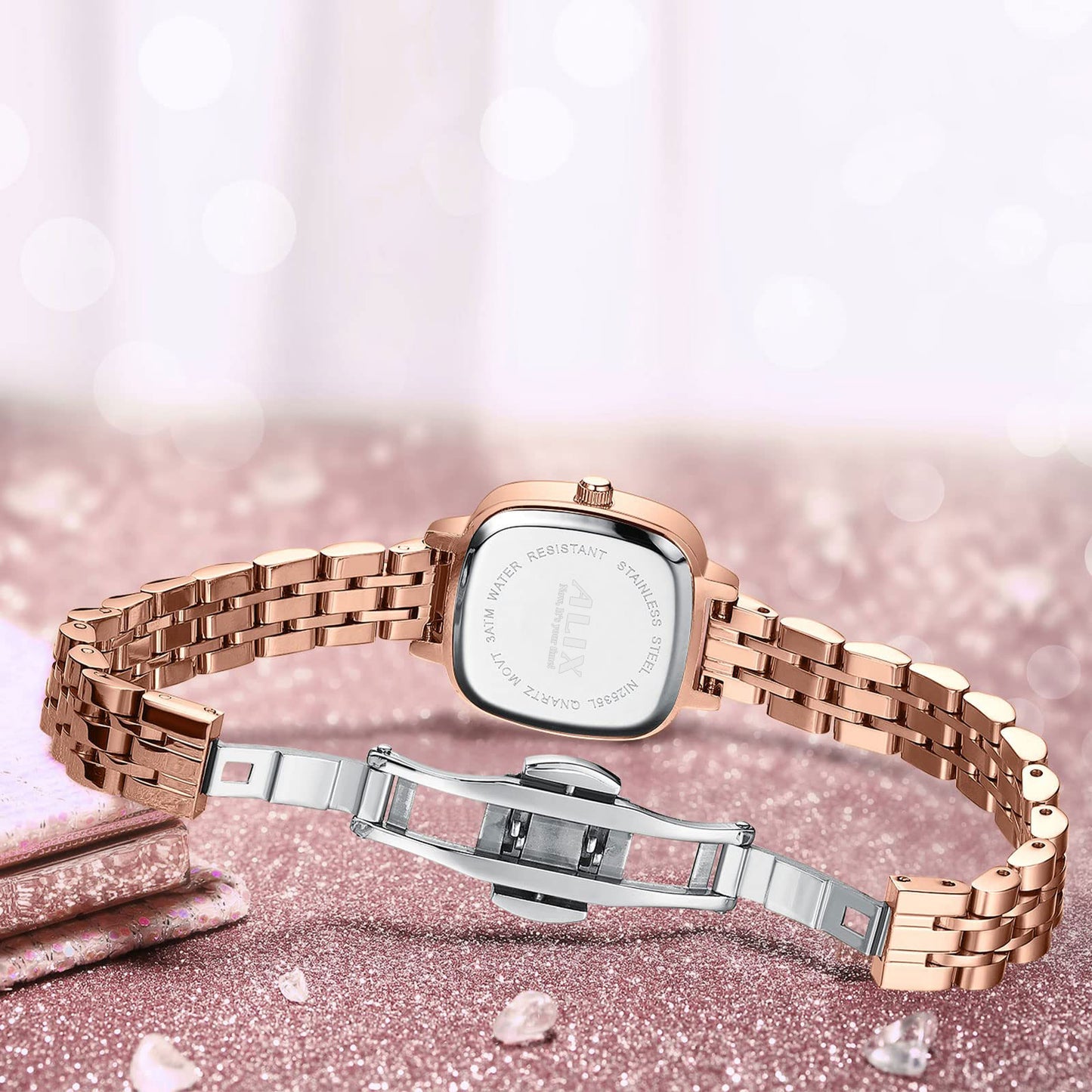 AL2535 Rosegold Red square dial Analog Watch
